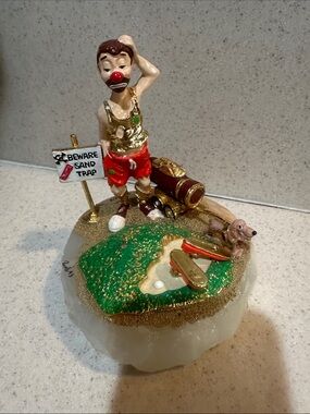 Ron Lee ‘93 vintage ‘Beware of Sandtrsp’ golf clown onyx base signed 725